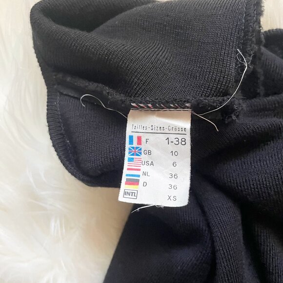 VTG Saint James Black Wool Knit Gold Button Shoulder Long Sleeve Mini Dress - Picture 8 of 10